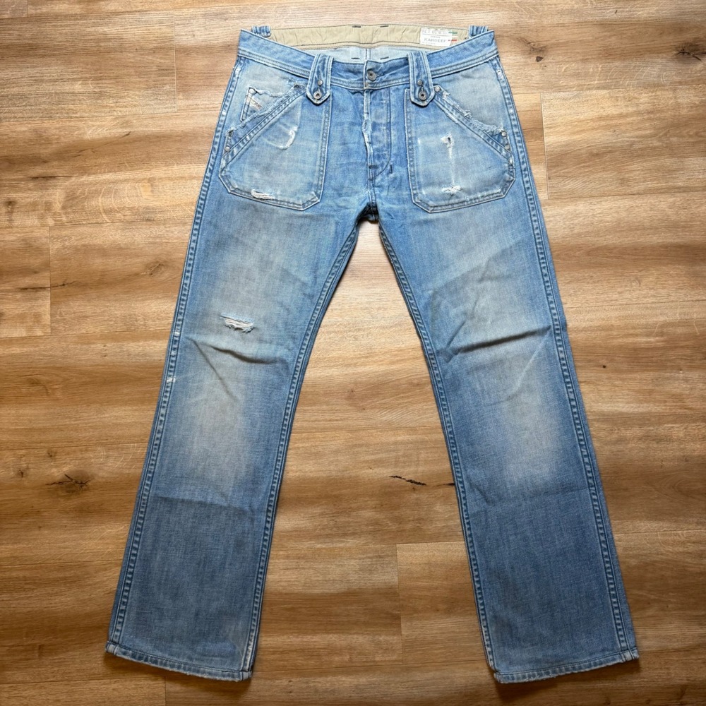 Diesel Kardeef Jeans Mens 30x32 Blue Baggy Distressed Light Wash 008AT Italy Y2K